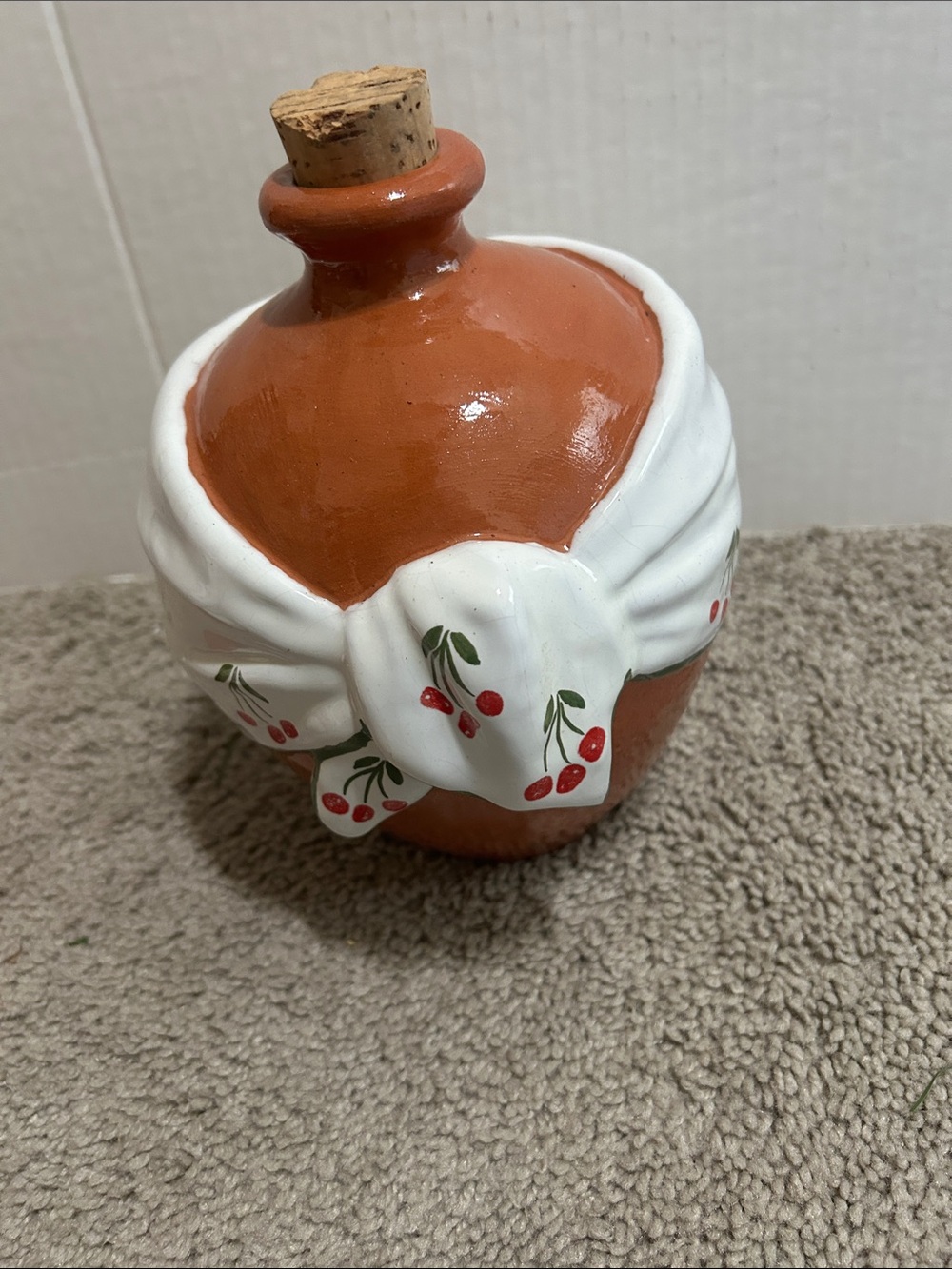 Terracotta Ceramic Jar with White Cherry-Trimmed Accent Christmas